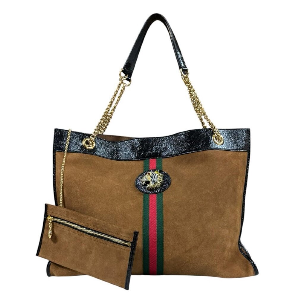 Gucci Raja Tote Bag Suede Brown